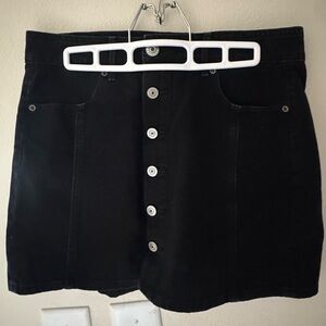 Black Button-Front Denim Skirt